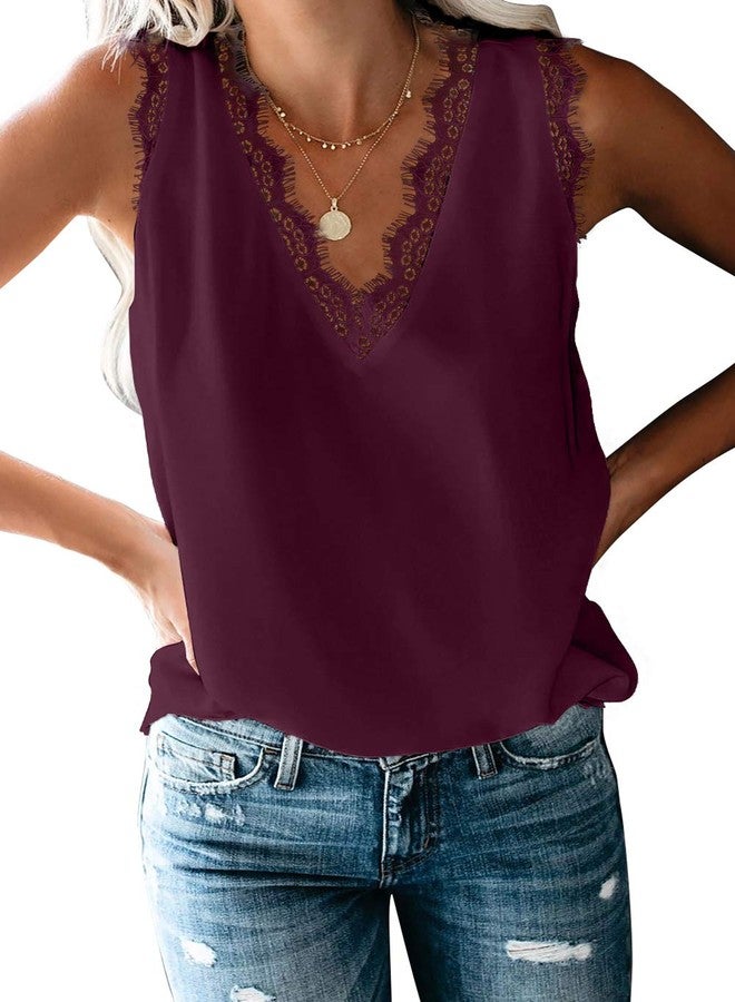 lime flare Women Sexy Summer Lace Trim Satin Cami Tank Tops Dressy Silk Blouse Shirt Camisole (M, Burgundy Eyelash Lace) - Image 1
